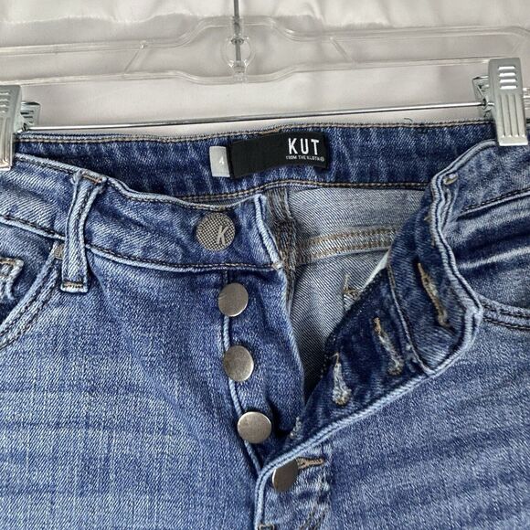 KUT FROM THE KLOTH REESE Jeans Womens Straight Leg 4 Blue Frayed Hem Button Fly - Picture 3 of 8